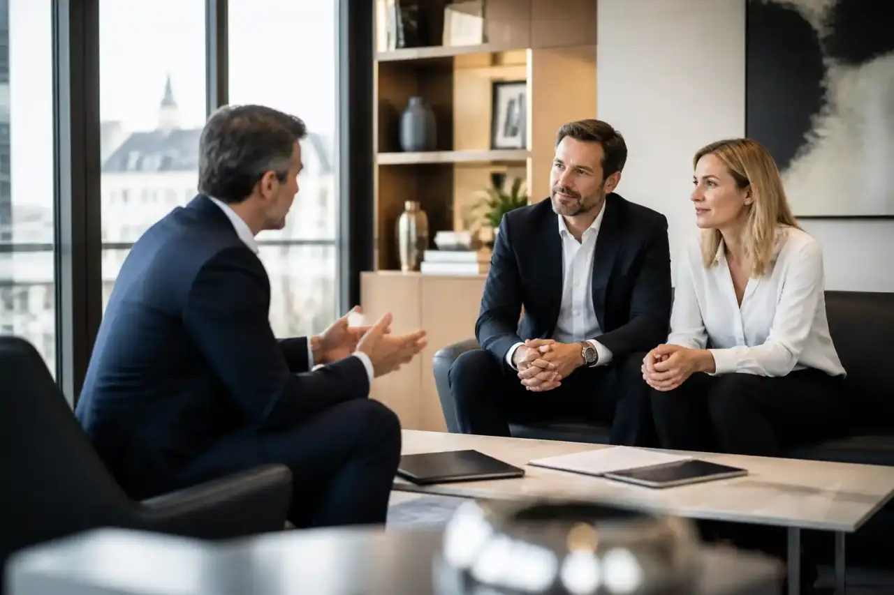 Bureau de direction élégant illustrant le choix entre family office et conseiller en gestion de patrimoine